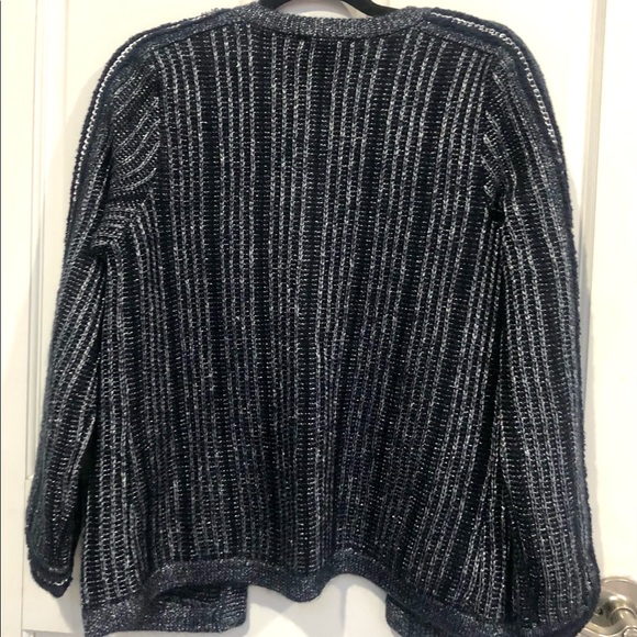 EXPRESS Metallic Trim tweed Sweater collarless blazer/Jacket Navy sizeS NWT - Picture 3 of 5